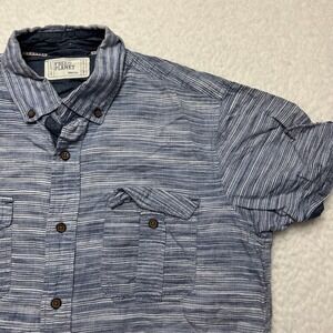 Free Planet Button Down Mens Medium Blue Striped Short Sleeve Shirt 4142